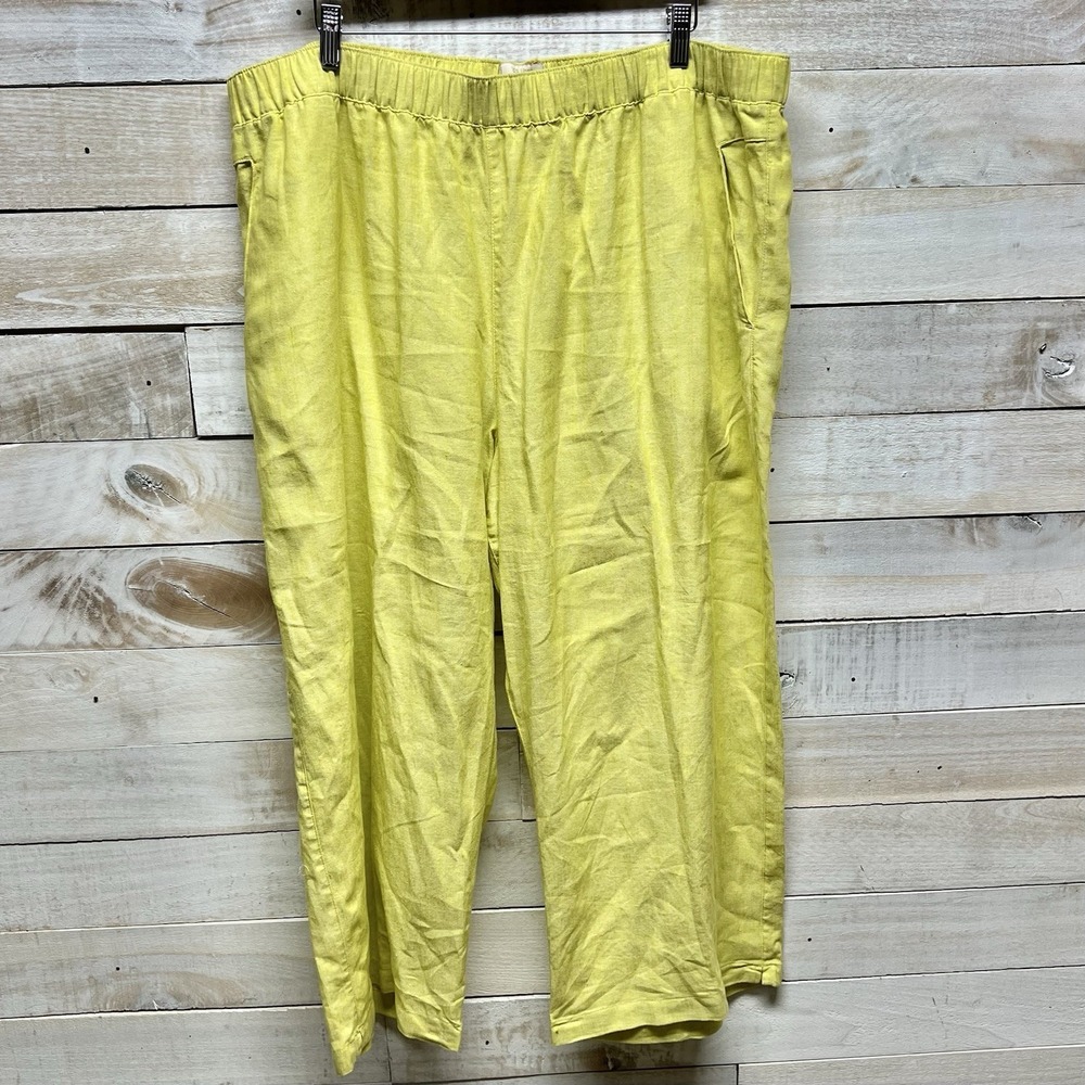 Cynthia Rowley Linen Pants Womens 2X Yellow Wide Leg Crop Resort Beach Casual